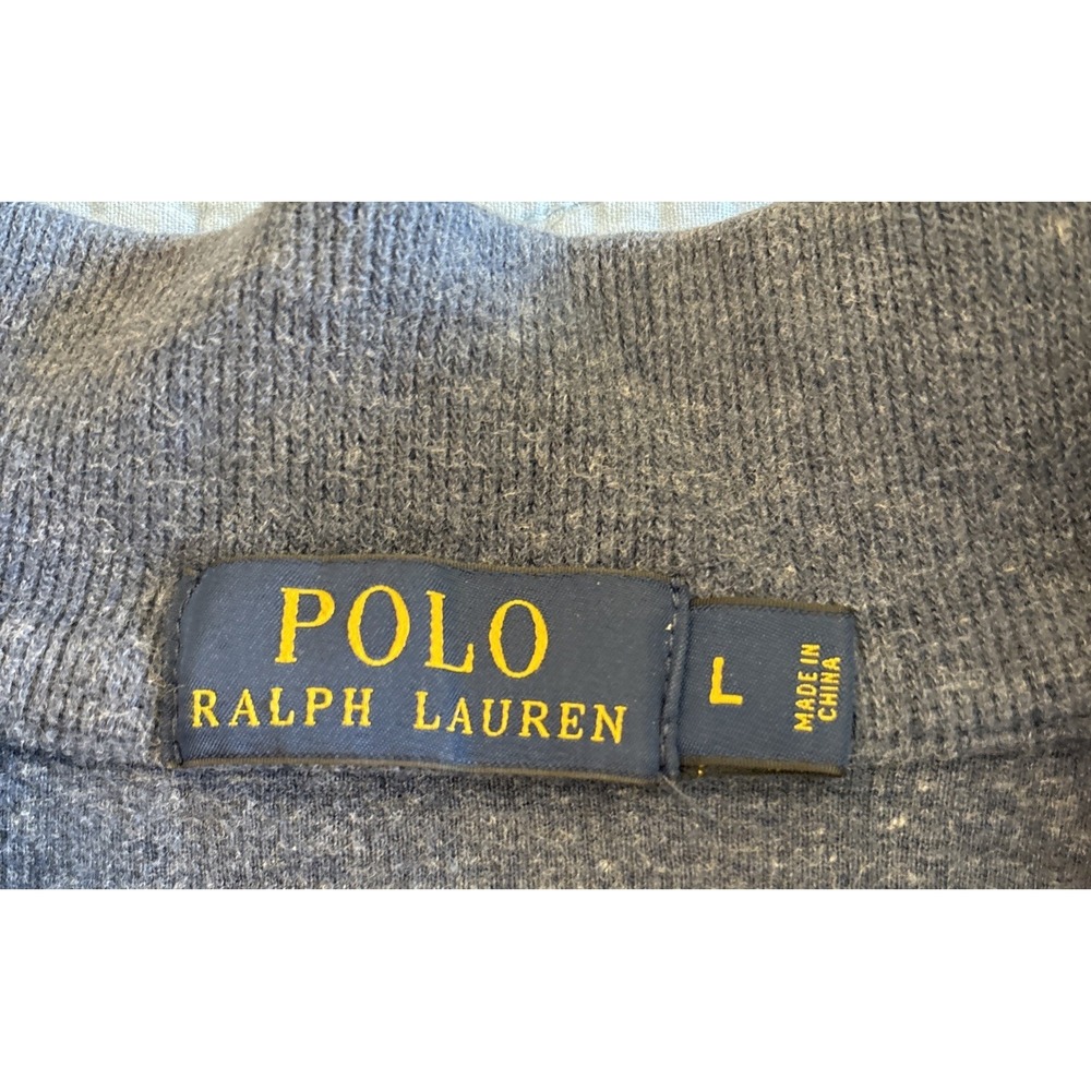 Polo Ralph Lauren Mens Large Sweater 1/4 Zip  Blue Button Leather Cotton - Picture 3 of 10